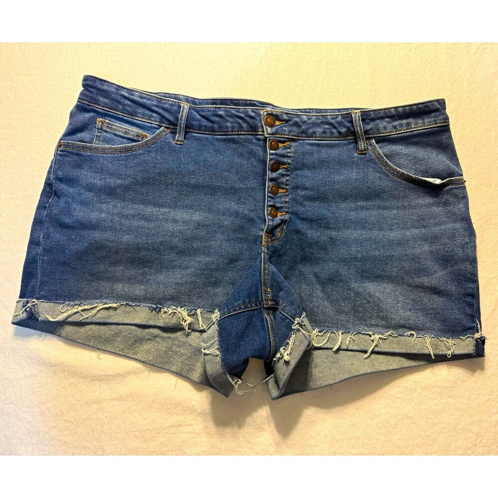 Ava & Viv Women’s Blue Denim Cut Off Shorts Plus 22W Button Pockets 3"